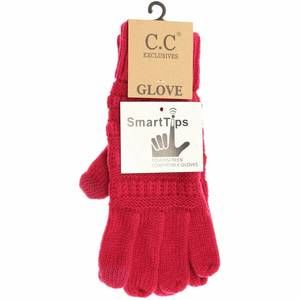 NEW C.C BEANIE women's solid cable knit gloves in hot pink